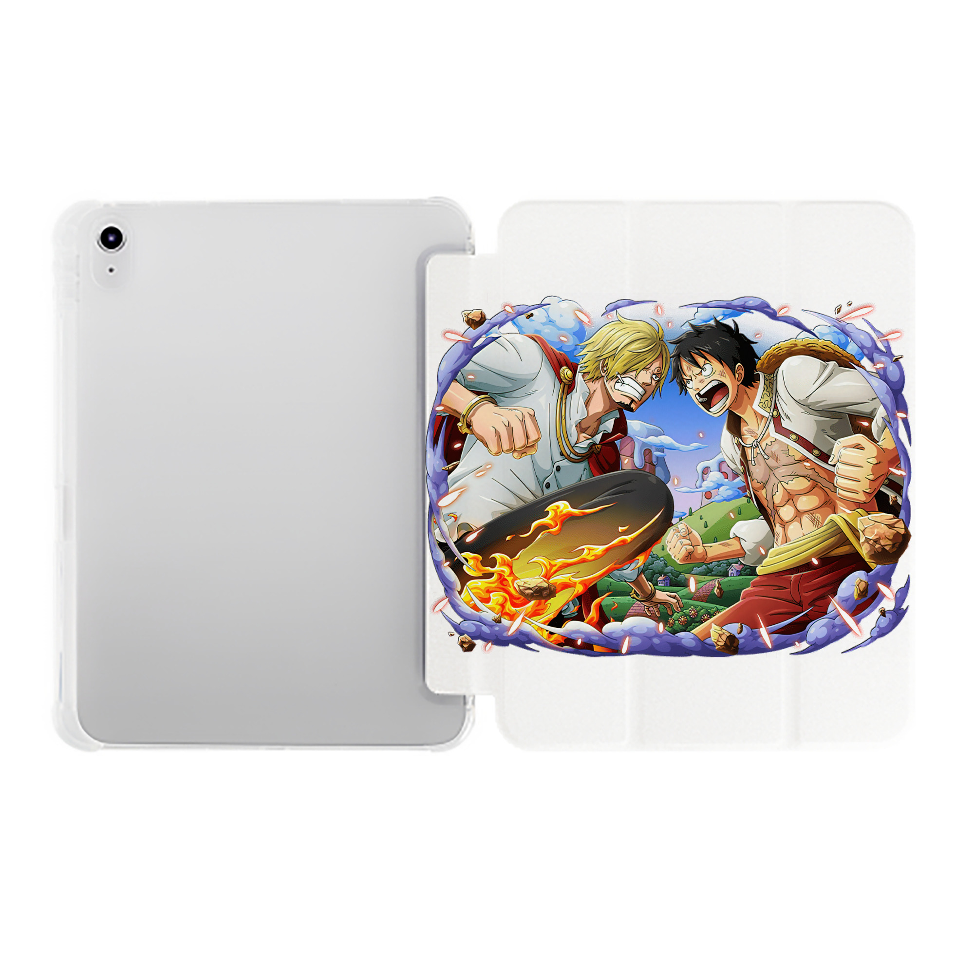 （画像用） ワンピース モンキー・D・ルフィ ONE PIECE Monkey D. Luffy IPad ケース ペン収納付き 三つ折りスタンド PUレザー×シリコン 対応機種9.5/10.5/10.9インチ